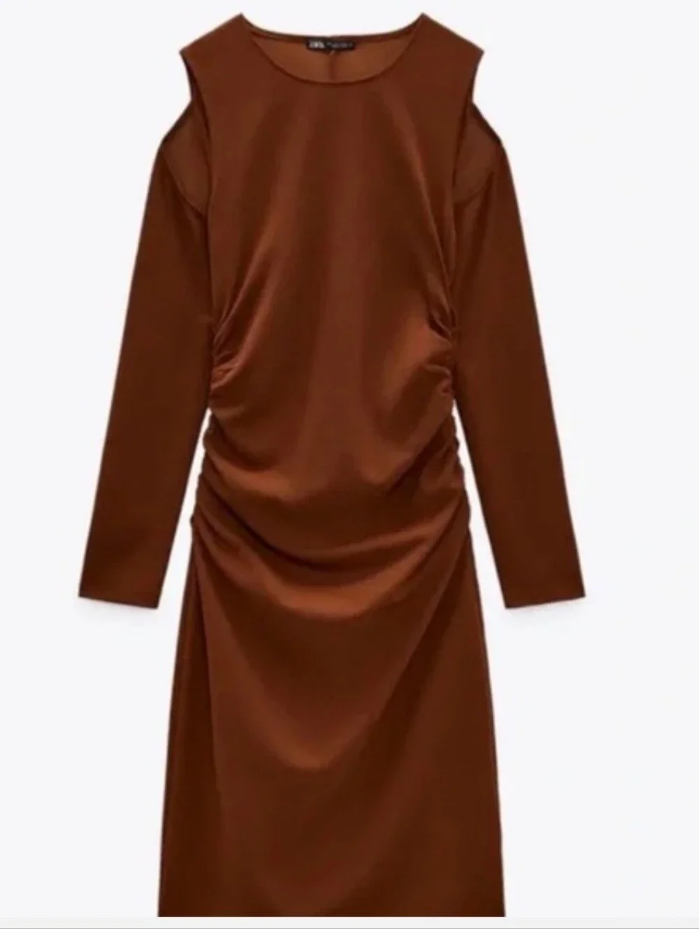 Zara ruched cut-out midi dress in a rust brown color Sm
